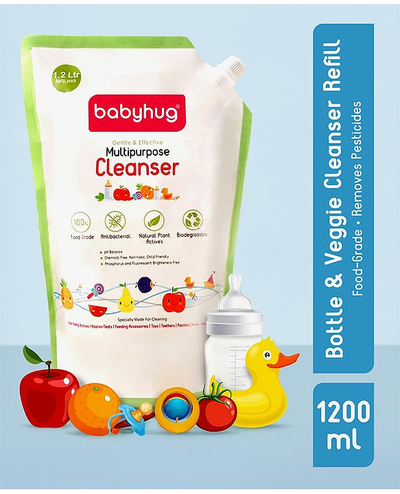Babyhug Bottle & Veggie Cleanser Refill  1200 ml| Food-Grade| Anti-Bacterial| Plant-Based| Removes Pesticides| Essential for Teething and Crawling Todlers