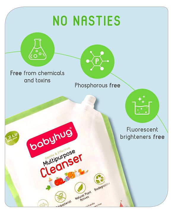 Babyhug Bottle & Veggie Cleanser Refill  1200 ml| Food-Grade| Anti-Bacterial| Plant-Based| Removes Pesticides| Essential for Teething and Crawling Todlers