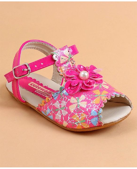 Cute Walk by Babyhug Buckle Closure Peep Toe Sandal - Dark Pink