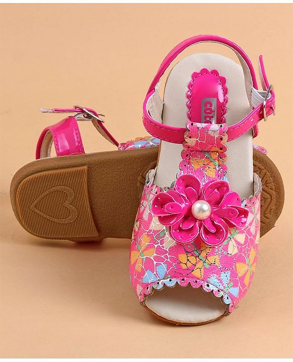 Cute Walk by Babyhug Buckle Closure Peep Toe Sandal - Dark Pink