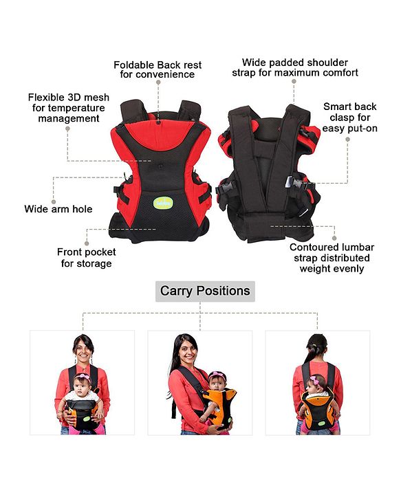 Babyhug Kangaroo Pouch 3 Way Baby Carrier - Red & Black