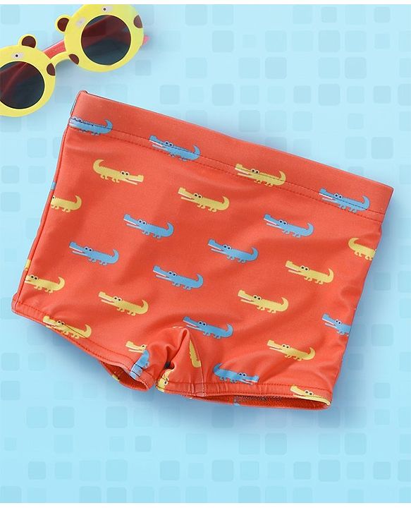 Babyhug Swimming Trunk Crocodile Print - Orange