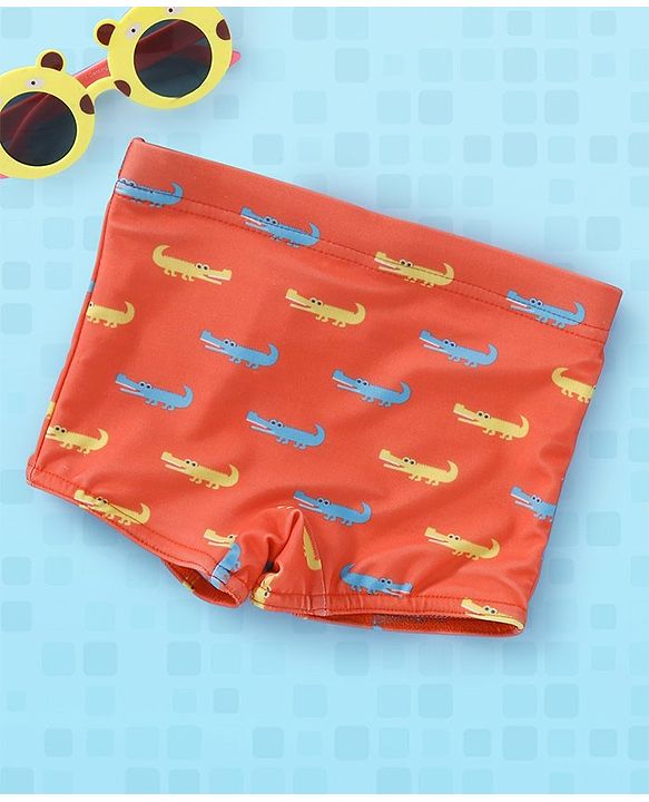Babyhug Swimming Trunk Crocodile Print - Orange