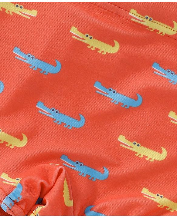 Babyhug Swimming Trunk Crocodile Print - Orange