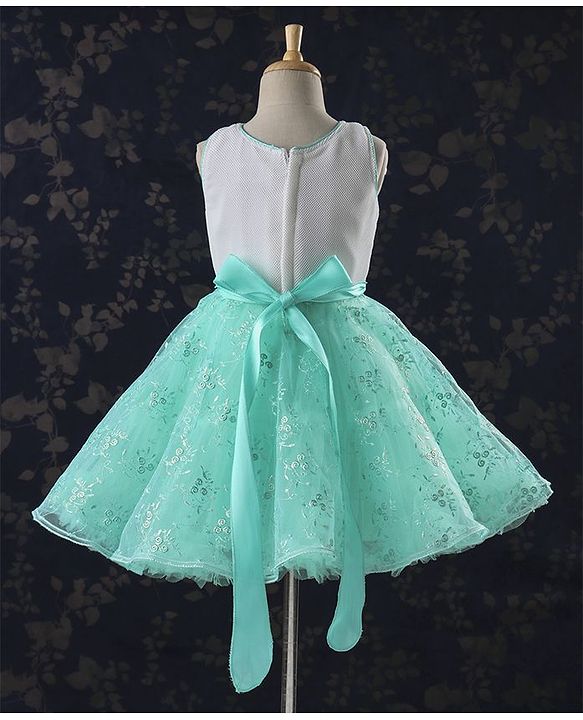 Babyhug Sleeveless Party Frock Pearl Embellishments & Floral Print - Green - 12-18 M Green