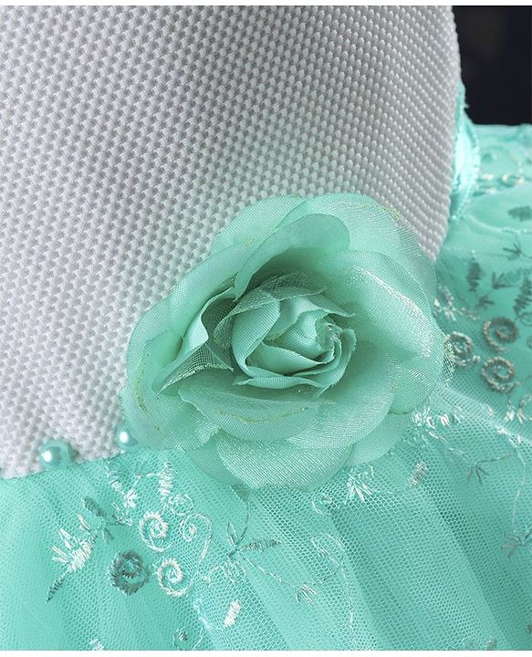 Babyhug Sleeveless Party Frock Pearl Embellishments & Floral Print - Green - 12-18 M Green