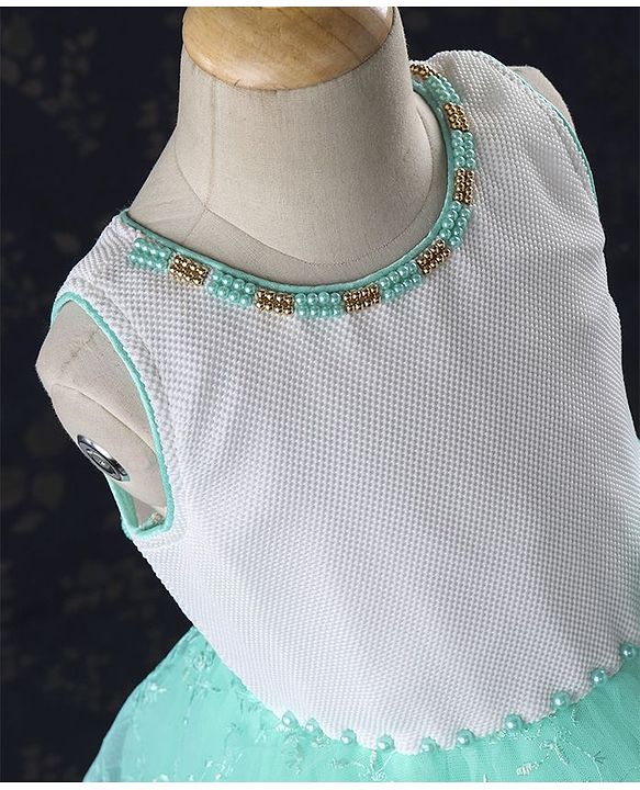 Babyhug Sleeveless Party Frock Pearl Embellishments & Floral Print - Green - 12-18 M Green