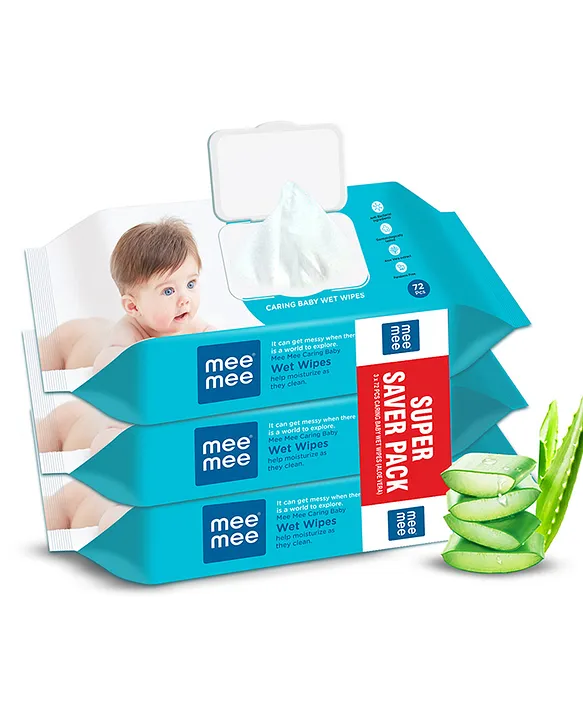 Buy Mee Mee Caring Baby Wet Wipes with lid, 72 Pcs (Aloe Vera