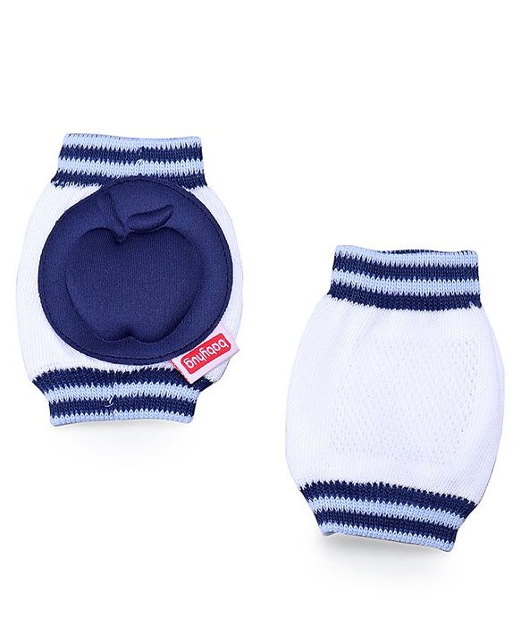 Babyhug Baby Knee & Elbow Pads White Navy Blue (Design May Vary) - 12 x 9 cm