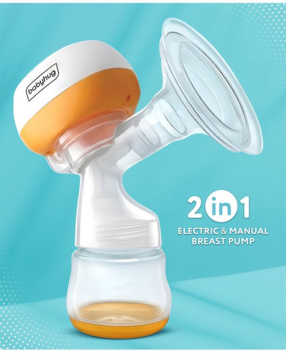 Babyhug Portable 2 in 1 Electric & Manual Breast Pump| Last Used Memory| 2 Modes| 9 Levels Each| Rechargeable & Direct Power| Anti Back Flow| Digital LED Touch| Thermosensitive Base