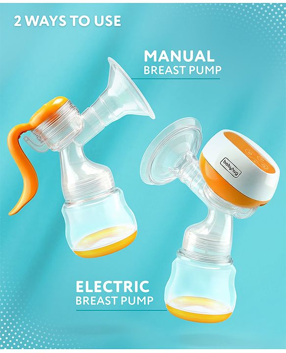 Babyhug Portable 2 in 1 Electric & Manual Breast Pump| Last Used Memory| 2 Modes| 9 Levels Each| Rechargeable & Direct Power| Anti Back Flow| Digital LED Touch| Thermosensitive Base
