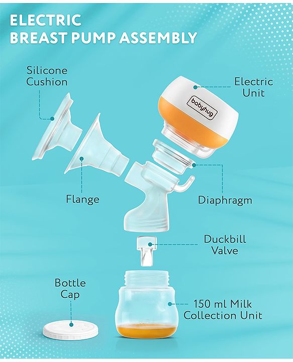 Babyhug Portable 2 in 1 Electric & Manual Breast Pump| Last Used Memory| 2 Modes| 9 Levels Each| Rechargeable & Direct Power| Anti Back Flow| Digital LED Touch| Thermosensitive Base