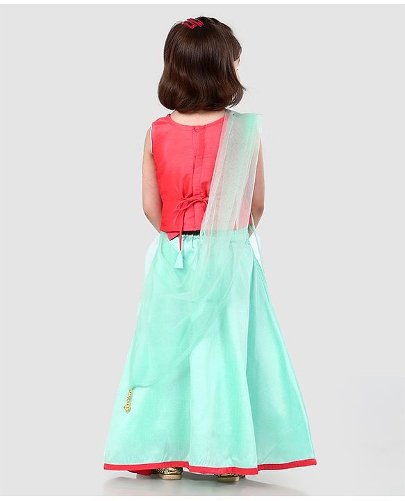 Babyhug Sleeveless Embroidered Choli & Lehenga Set With Dupatta - Peach Mint - 2-3 YRS Peach