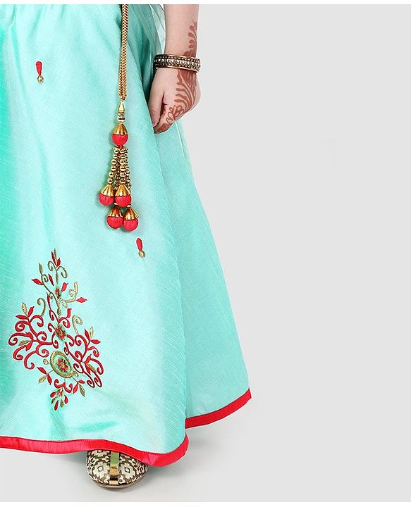 Babyhug Sleeveless Embroidered Choli & Lehenga Set With Dupatta - Peach Mint - 2-3 YRS Peach