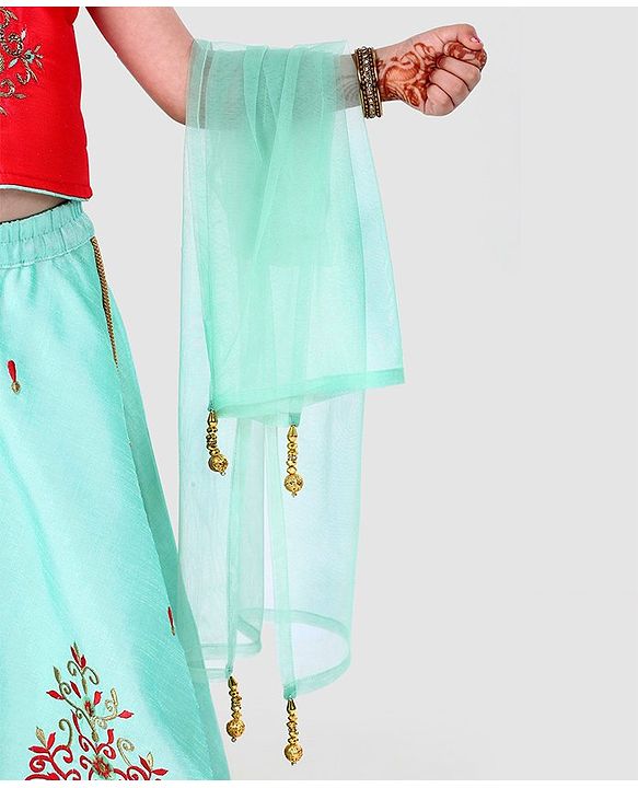 Babyhug Sleeveless Embroidered Choli & Lehenga Set With Dupatta - Peach Mint - 2-3 YRS Peach