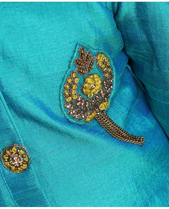 Babyhug Half Sleeves Choli With Chanderi Work Lehanga and Net Dupatta - Turquoise Green & Light Green