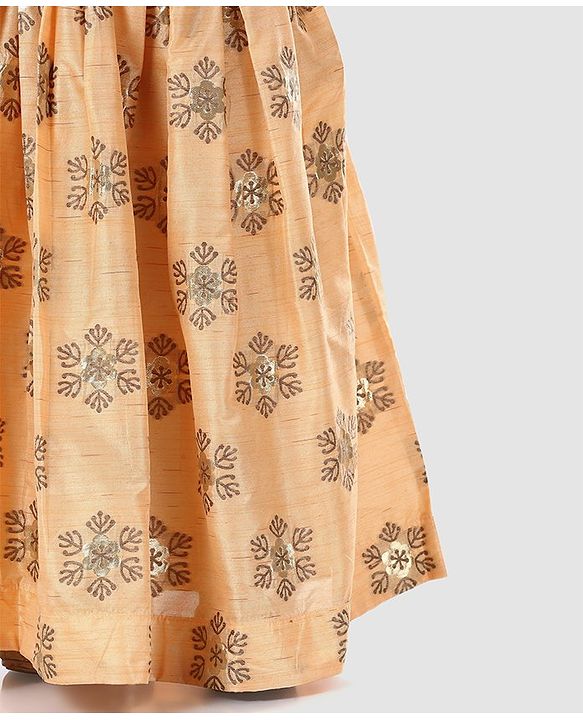 Babyhug Girls Half Sleeves Blouse & Chanderi Lehenga With Dupatta - Peach