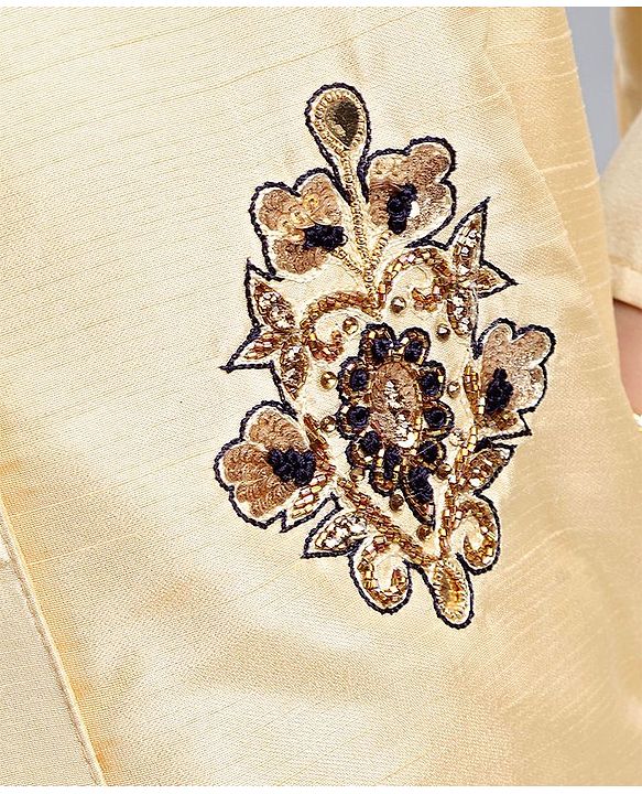 Babyhug Three Fourth Sleeves Shirt Style Choli with Embroidered Lehenga - Beige & Navy