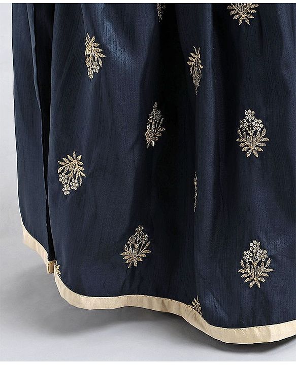 Babyhug Three Fourth Sleeves Shirt Style Choli with Embroidered Lehenga - Beige & Navy