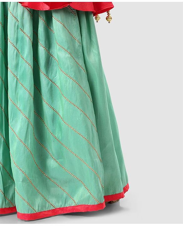 Babyhug Sleeveless Embroidered Choli & Lehenga with Dupatta - Green Orange