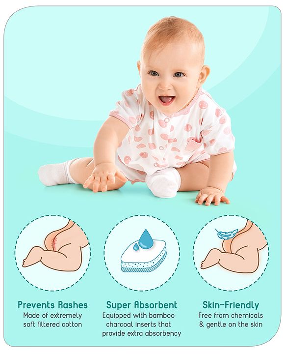 Babyhug Free Size Reusable Contrast Flap Closure Cloth Nappies With Insert Animal Print - White Orange