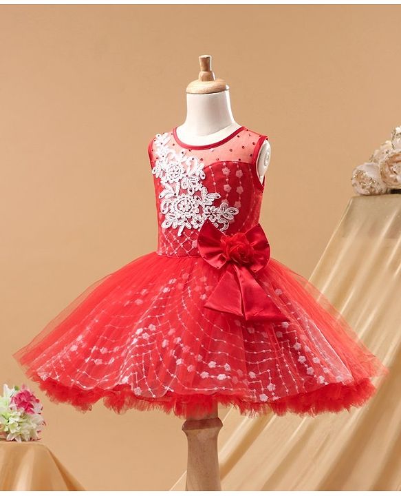 Babyhug Sleeveless Frock With Floral Embroidered - Red