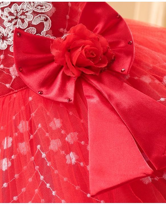 Babyhug Sleeveless Frock With Floral Embroidered - Red