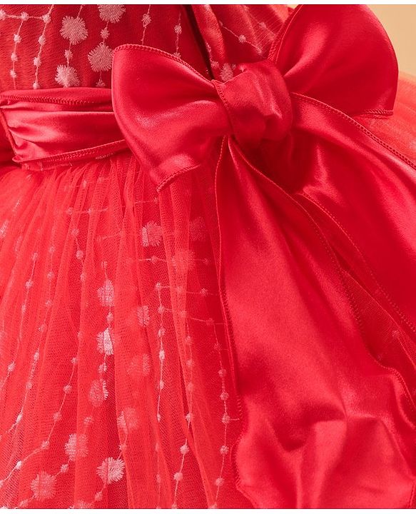 Babyhug Sleeveless Frock With Floral Embroidered - Red