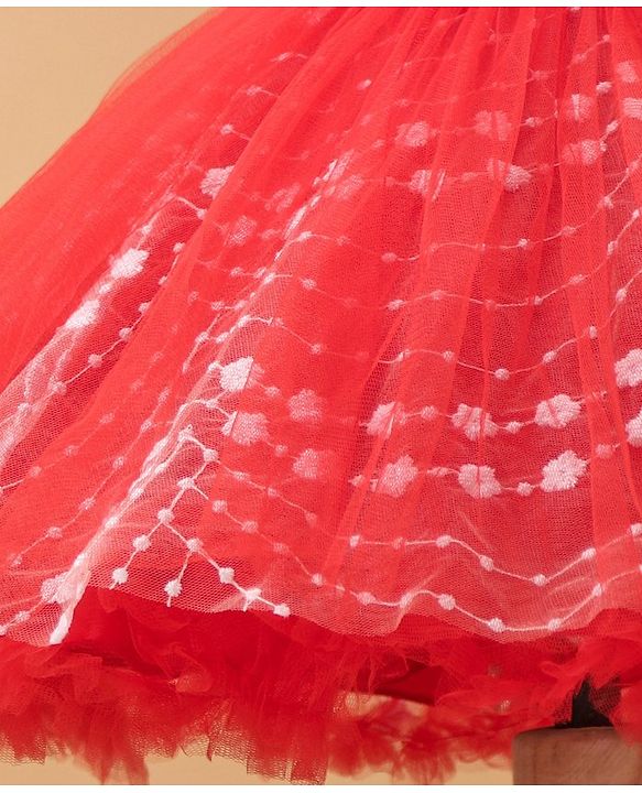 Babyhug Sleeveless Frock With Floral Embroidered - Red
