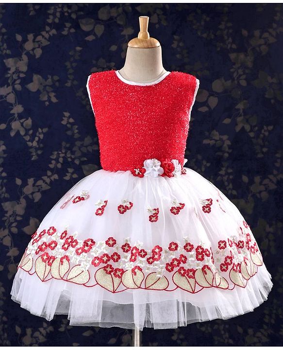 Babyhug Sleeveless Frock With Embroidered Flare - Red