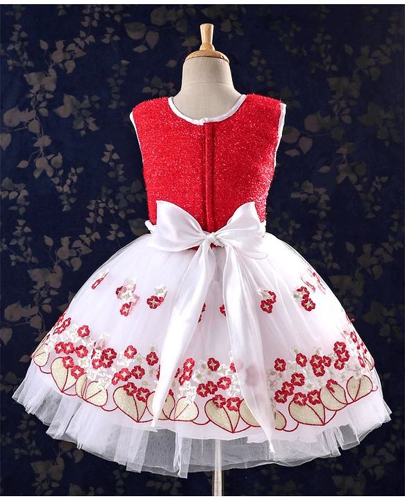 Babyhug Sleeveless Frock With Embroidered Flare - Red