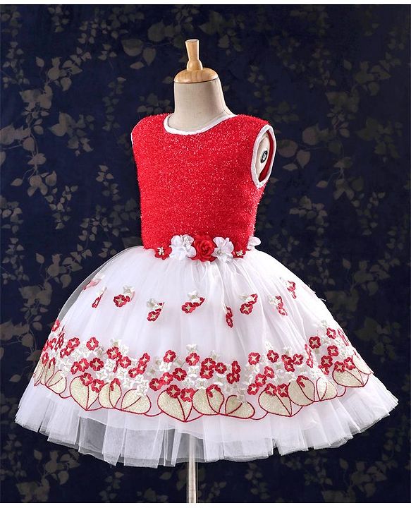 Babyhug Sleeveless Frock With Embroidered Flare - Red