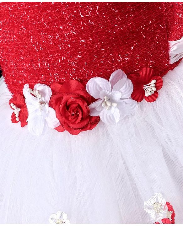 Babyhug Sleeveless Frock With Embroidered Flare - Red