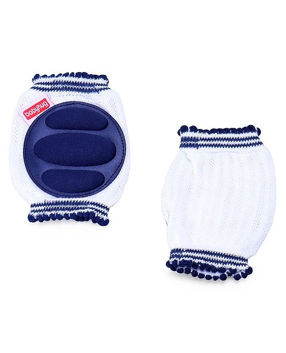Babyhug Baby Knee & Elbow Pads White Navy Blue (Design May Vary) - 11 x 9 cm