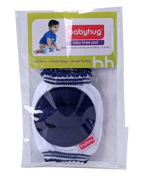 Babyhug Baby Knee & Elbow Pads White Navy Blue (Design May Vary) - 11 x 9 cm