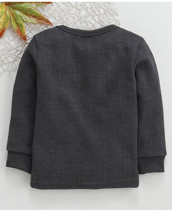 Babyhug Full Sleeves Thermal Vest With Shoulder Button - Dark Grey