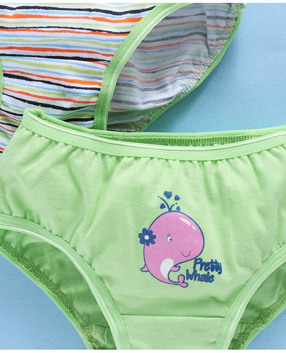 Babyhug Cotton Panties Stripped & Whale Print Pack Of 2 - Green