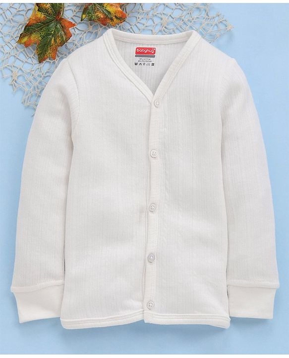Babyhug Full Sleeves Front Open Thermal Vest - Off White