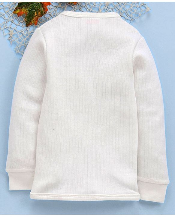 Babyhug Full Sleeves Front Open Thermal Vest - Off White