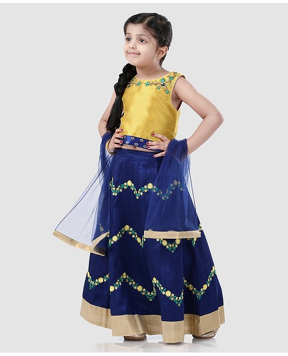 Babyhug Sleeveless Choli And Lehenga Bead Detailing - Yellow Royal Blue