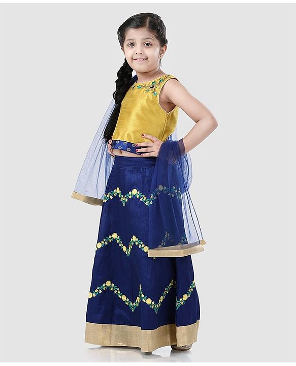 Babyhug Sleeveless Choli And Lehenga Bead Detailing - Yellow Royal Blue