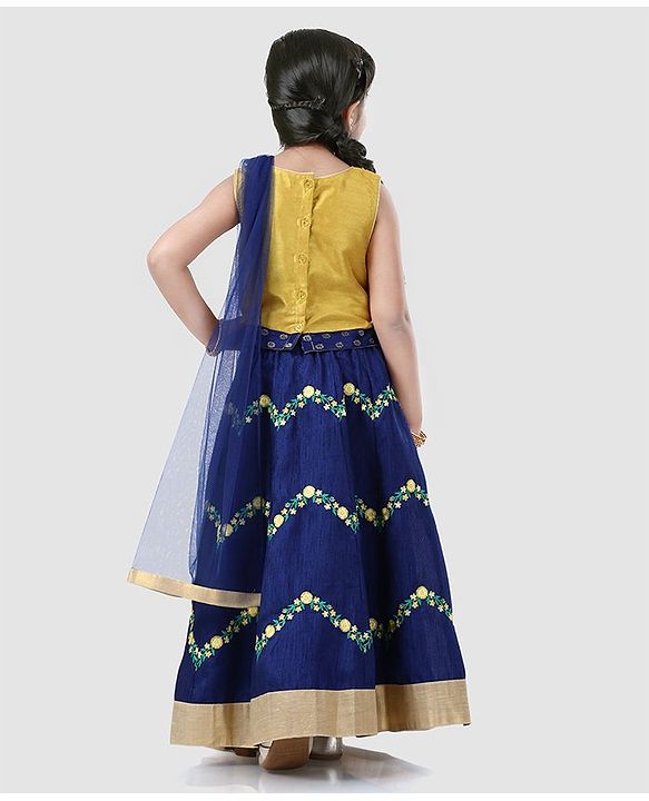 Babyhug Sleeveless Choli And Lehenga Bead Detailing - Yellow Royal Blue