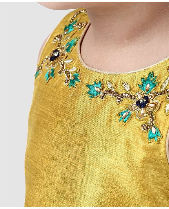 Babyhug Sleeveless Choli And Lehenga Bead Detailing - Yellow Royal Blue