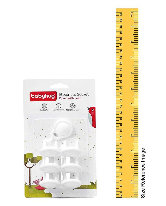 Babyhug 2 Pin Plug Protector Set Of 6 With Locking Key - White