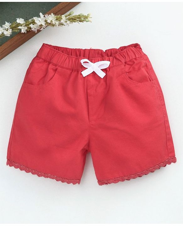 Babyhug Mid Thigh Length Shorts With Drawstrings - Coral