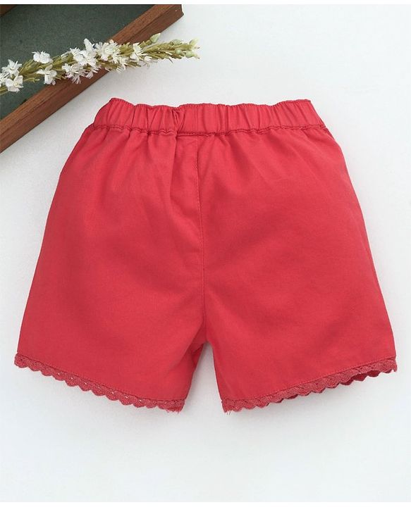 Babyhug Mid Thigh Length Shorts With Drawstrings - Coral