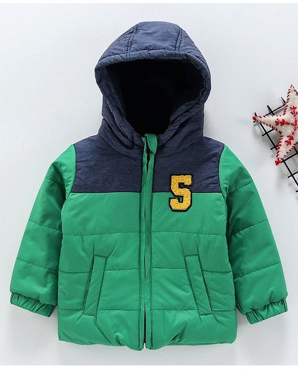 Babyhug Full Sleeves Hooded Padded Jacket - Green Navy Blue - 9-12 M Green