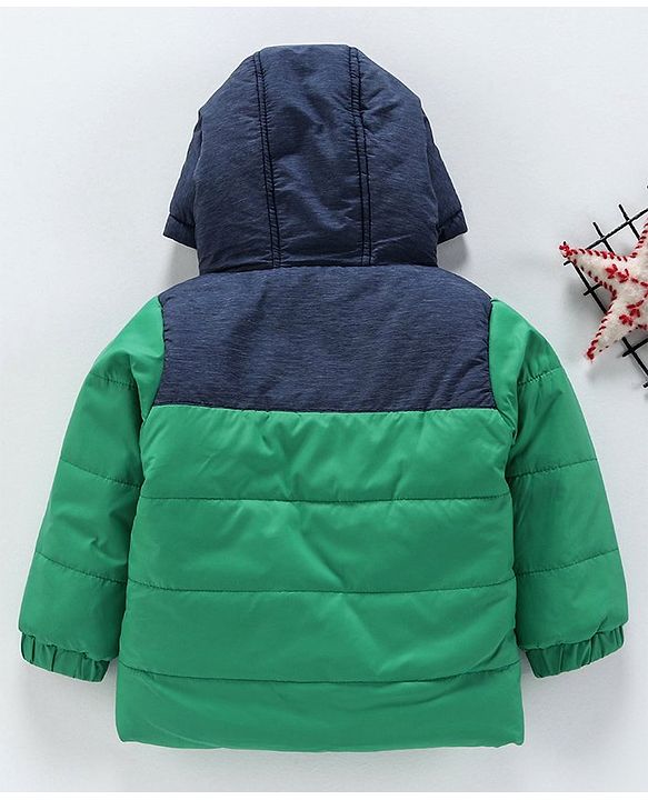 Babyhug Full Sleeves Hooded Padded Jacket - Green Navy Blue - 9-12 M Green