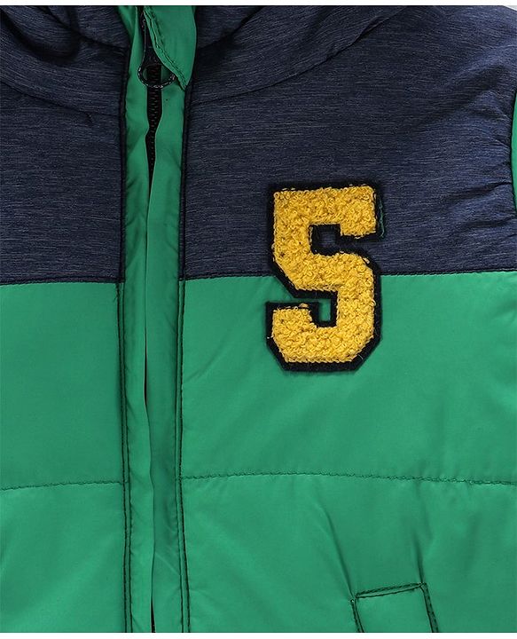 Babyhug Full Sleeves Hooded Padded Jacket - Green Navy Blue - 9-12 M Green