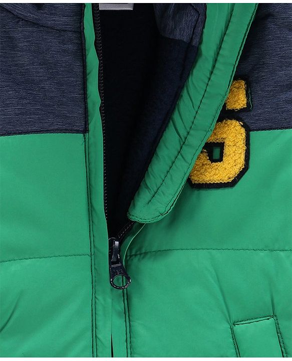 Babyhug Full Sleeves Hooded Padded Jacket - Green Navy Blue - 9-12 M Green